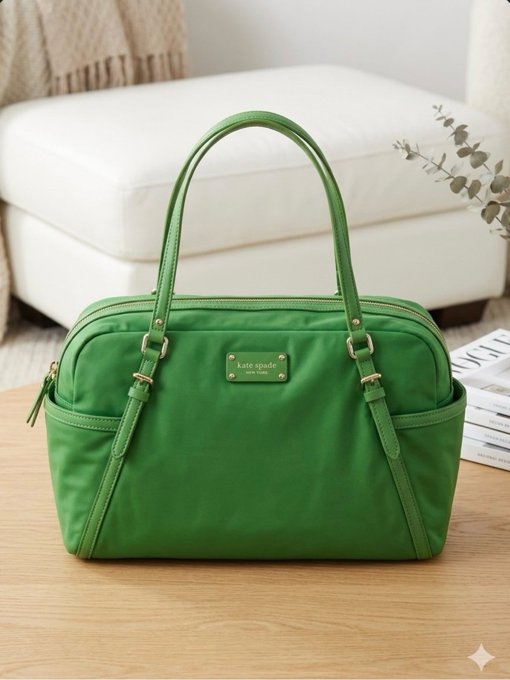 kate spade Green Nylon Tote with Gold Plaque